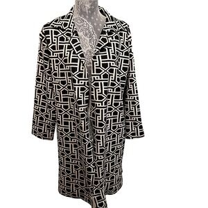 Rio & Rian New York Black White Geometric Print Duster Cardigan Womens Large L/G